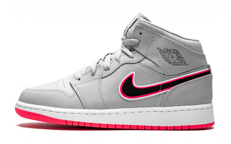 Jordan Air Jordan 1 Mid Wolf Grey Racer Pink Black GS